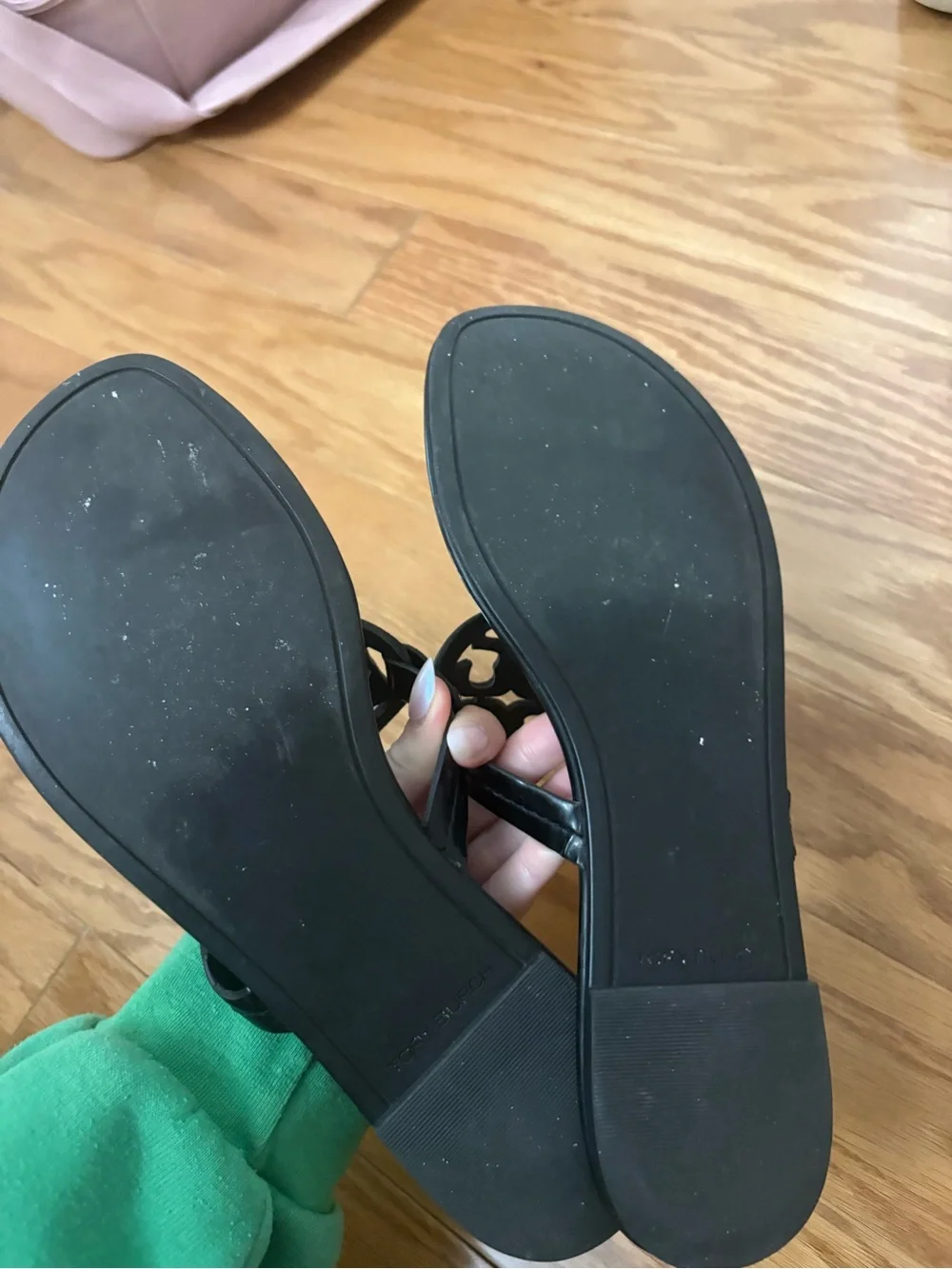 Tory Burch Black Patent Leather Logo Thong Sandals